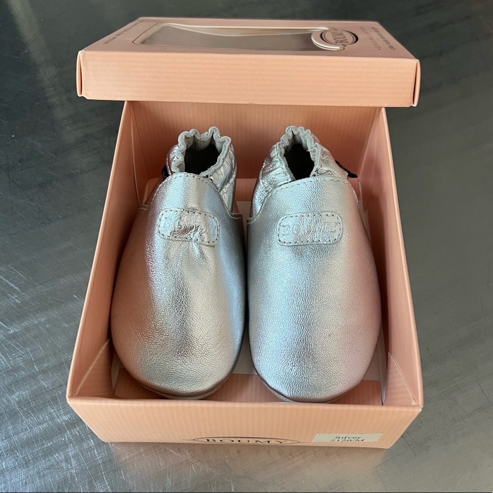 Boumy Leather Baby Booties - Color: Silver